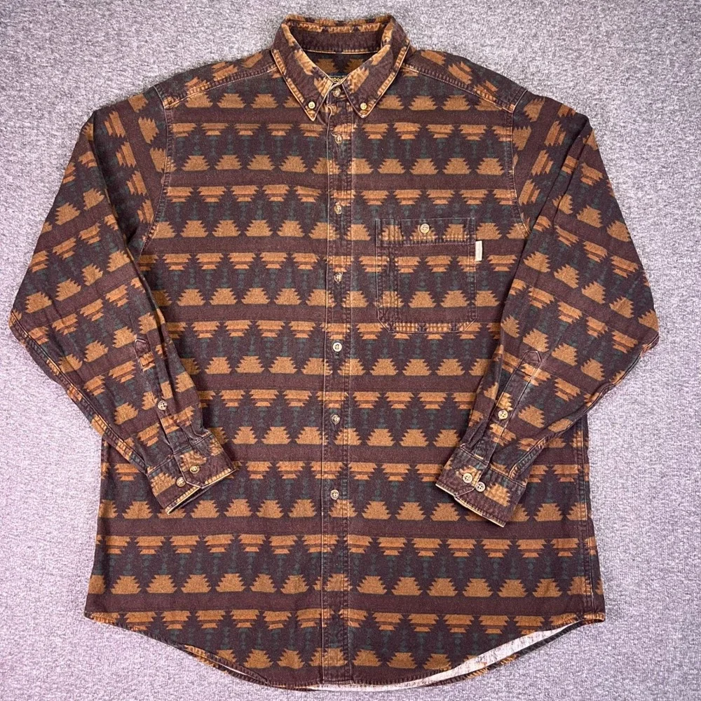 Woolrich Shirt Mens XXL Brown Southwestern Flannel Rugged Outdoor Aztec Western‎